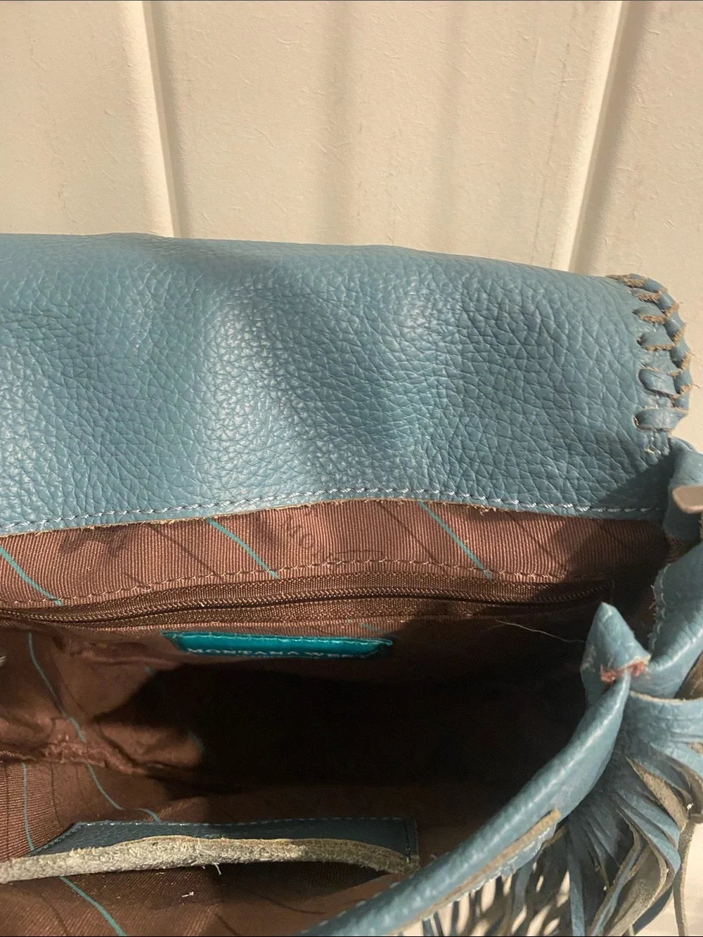 Montana West Teal Fringe Crossbody Bag with Concho and Hair-On Accent